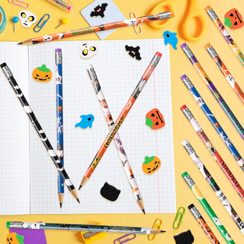 InkShine 72Pcs Halloween Pencils Cartoon Wooden Pencils Erasers for Teen Birthday Party Reward School Supplies Parties Bag Fillers(Halloween) - Image 3